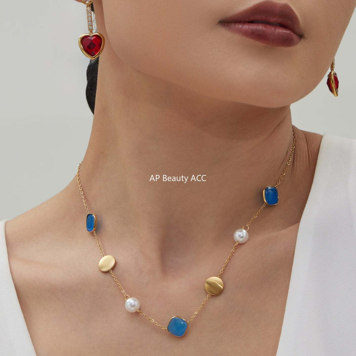 D관 - 묘안석 컬러 비즈 18K 도금 스테인리스 스틸 목걸이 [P822] 25.12-2