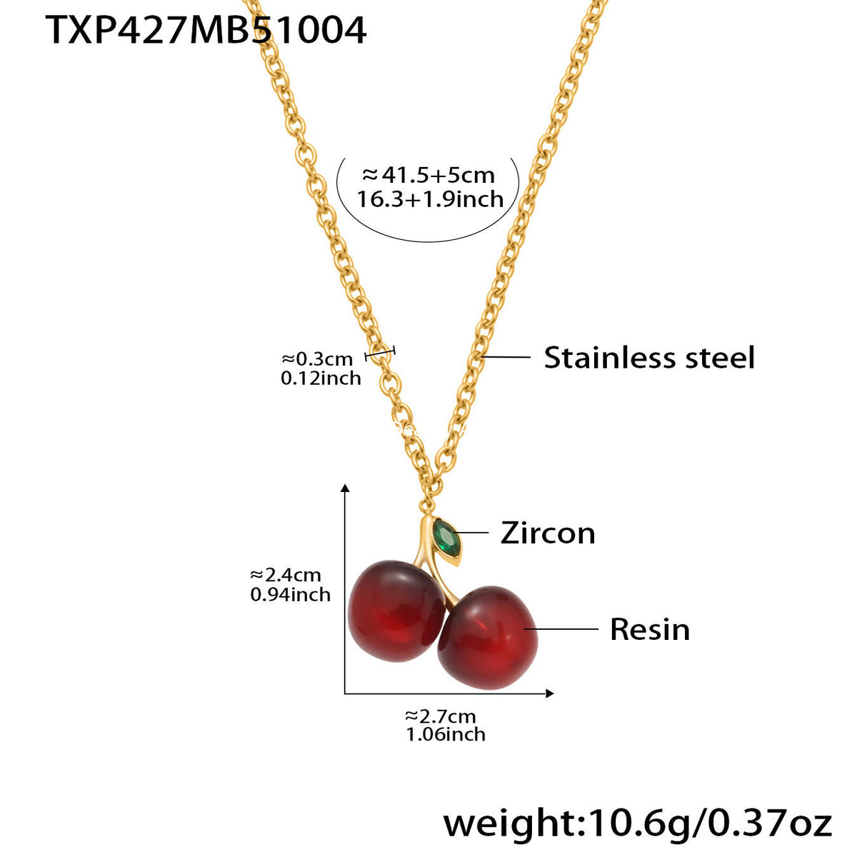 D관 - 스테인리스 스틸 레진 체리 펜던트 목걸이 귀걸이 [TXF427] 25.10-2