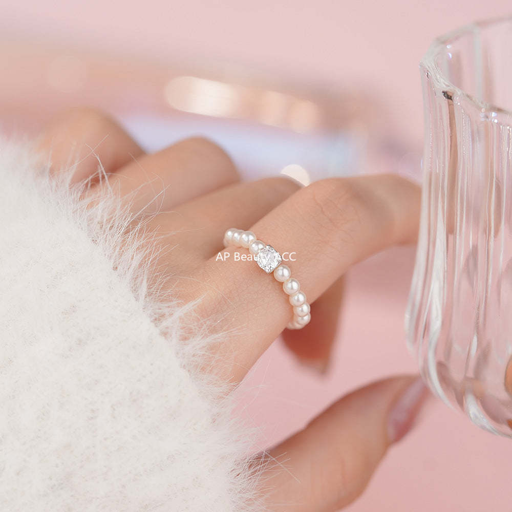 B관 - 925 실버 사각 큐빅 비즈 진주 반지 [YC5467R] 25.12-3