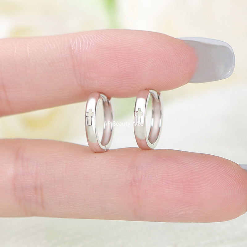 B관 - 925 실버 뚫린 십자가 링 귀걸이 [YC8554E_1] 25.10-1