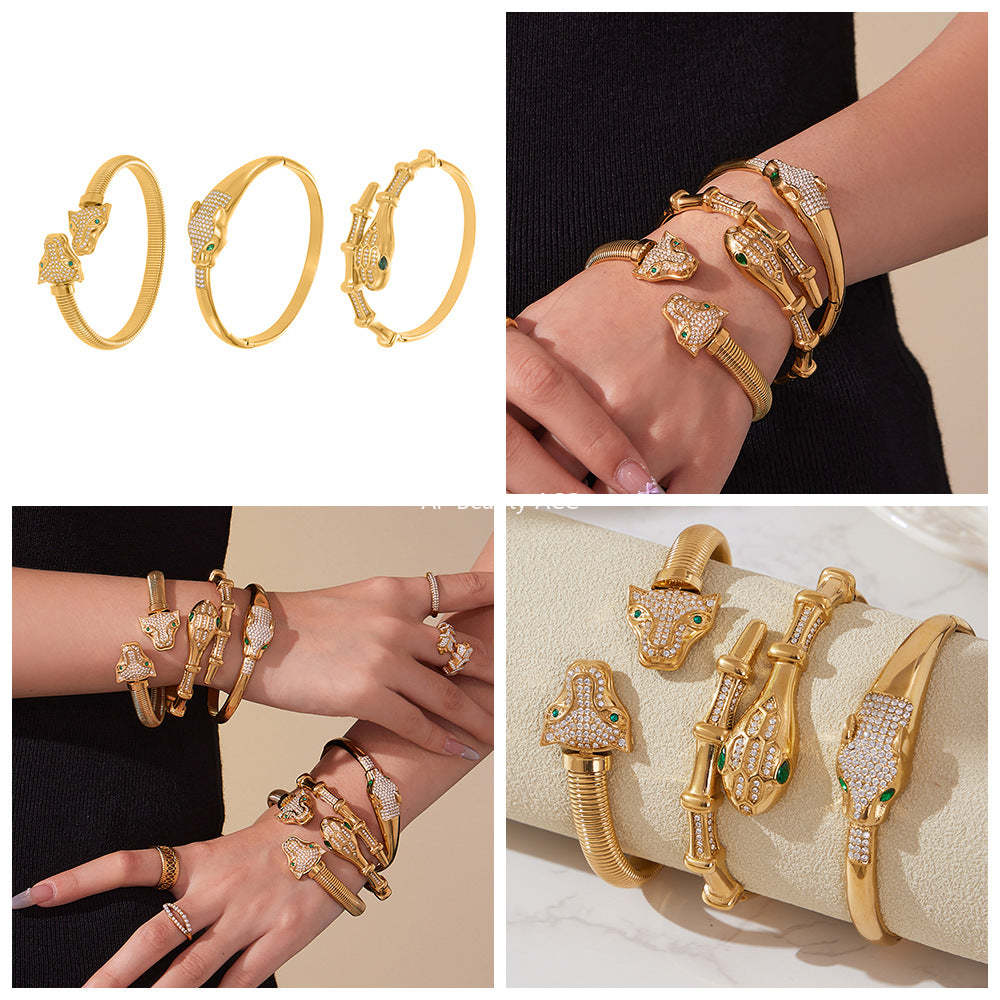 D관 - 스테인리스 18K 도금 풀큐빅 뱀머리 오픈형 팔찌 [Z506-Z507-Z508] 25.10-5