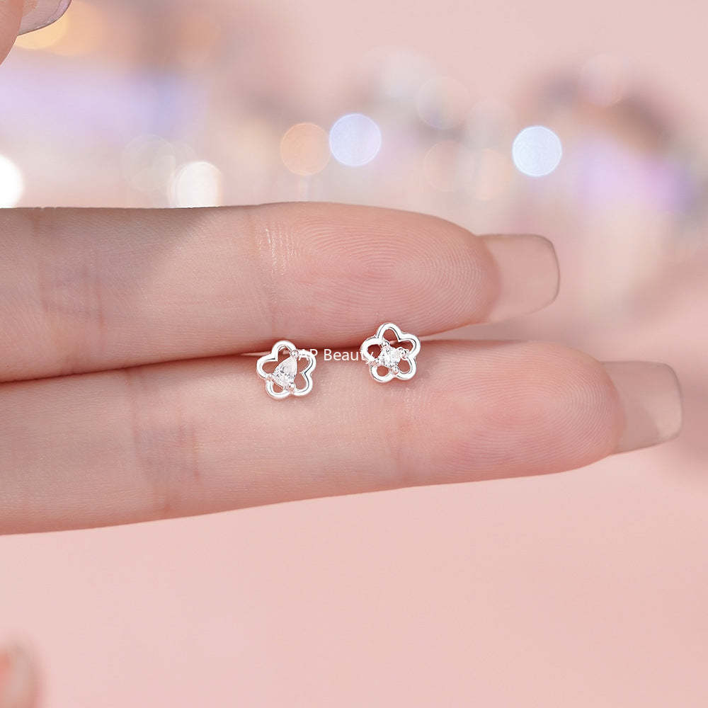 B관 - 999 실버 플라워 원형 물방울 큐빅 비대칭 귀걸이 [YC2220E_2] 25.11-4