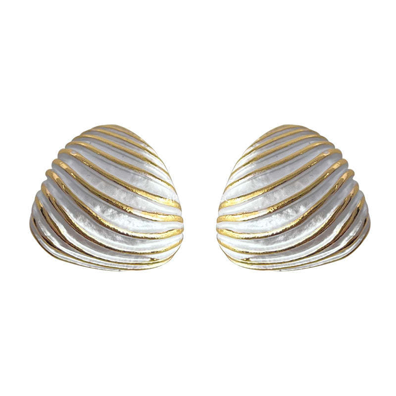 C관 - 화이트 에나멜 삼각형 디자이너 스타일 14K 도금 독특한 귀걸이 [4400] 24.07-3