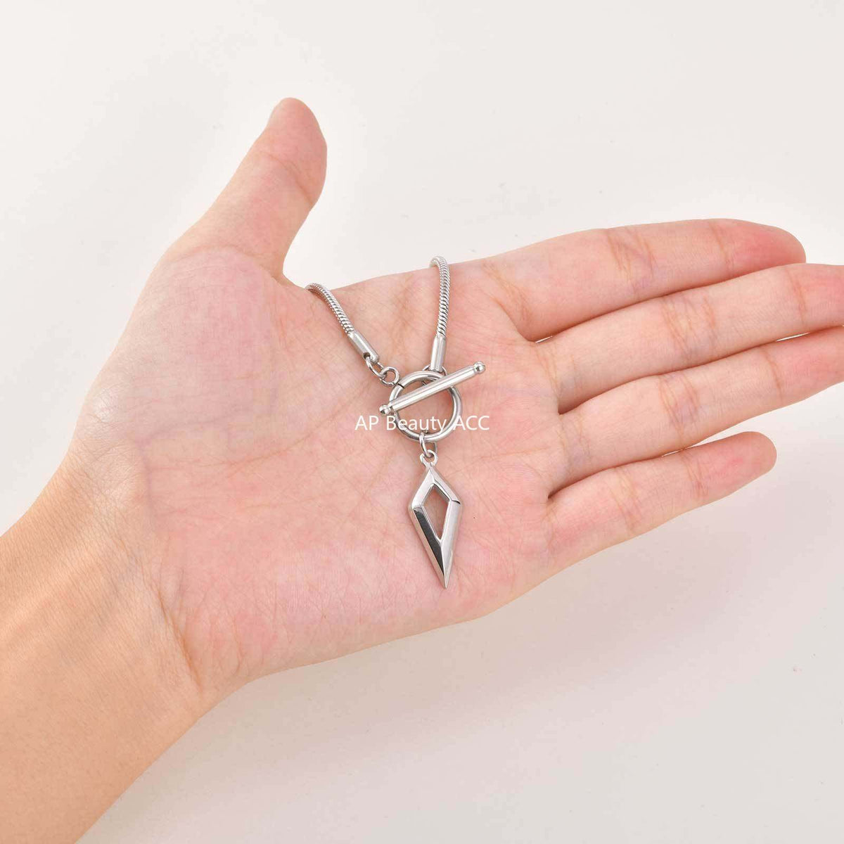 G관 - 스테인리스 OT 고리 다이아 모양 펜던트 뱀줄 목걸이 [NC-237] 25.12-2