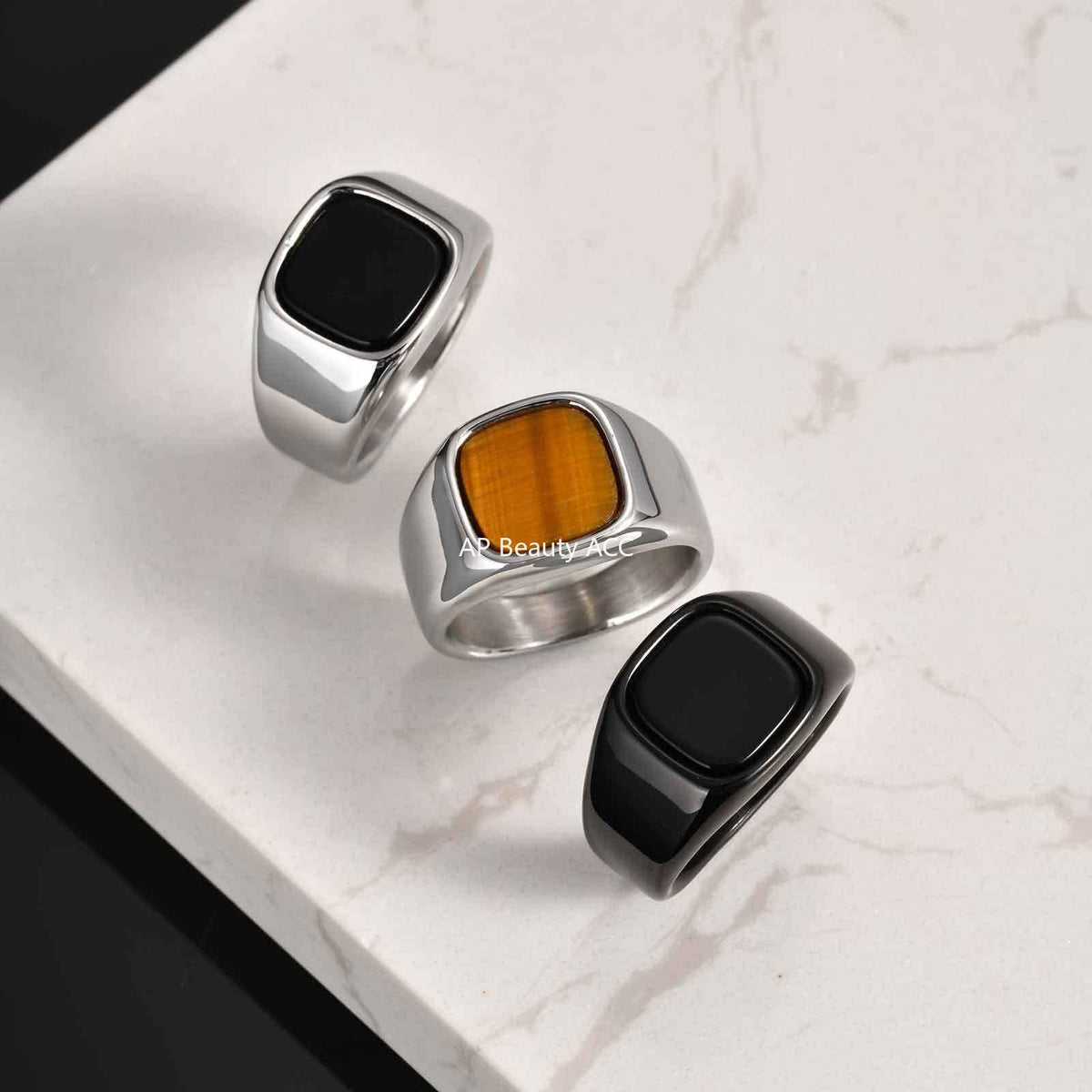 G관 - 스테인리스 스틸 사각 호안석 유광 반지 [RC-620] 25.10-5