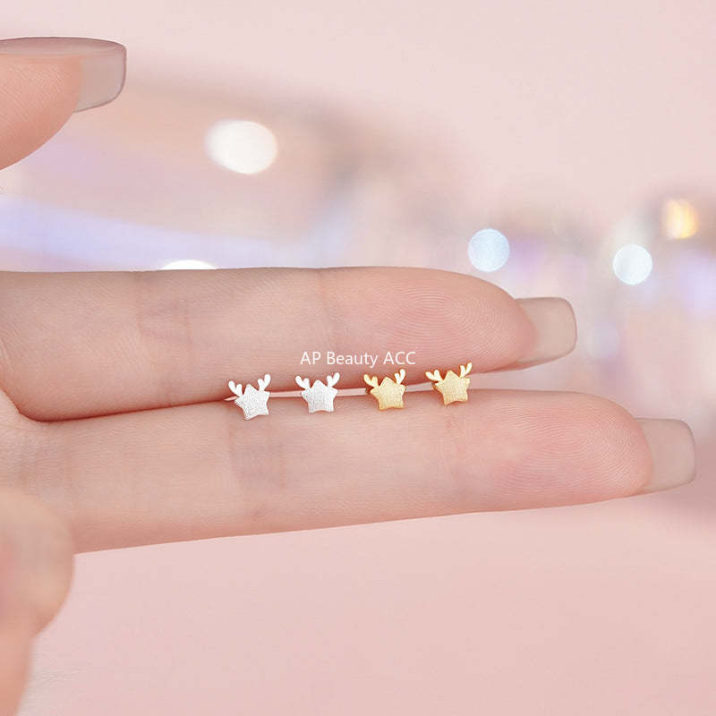 B관 - 사슴뿔 별 디자인 999 실버 피어싱 귀걸이 [YC4123E_1] 25.11-3