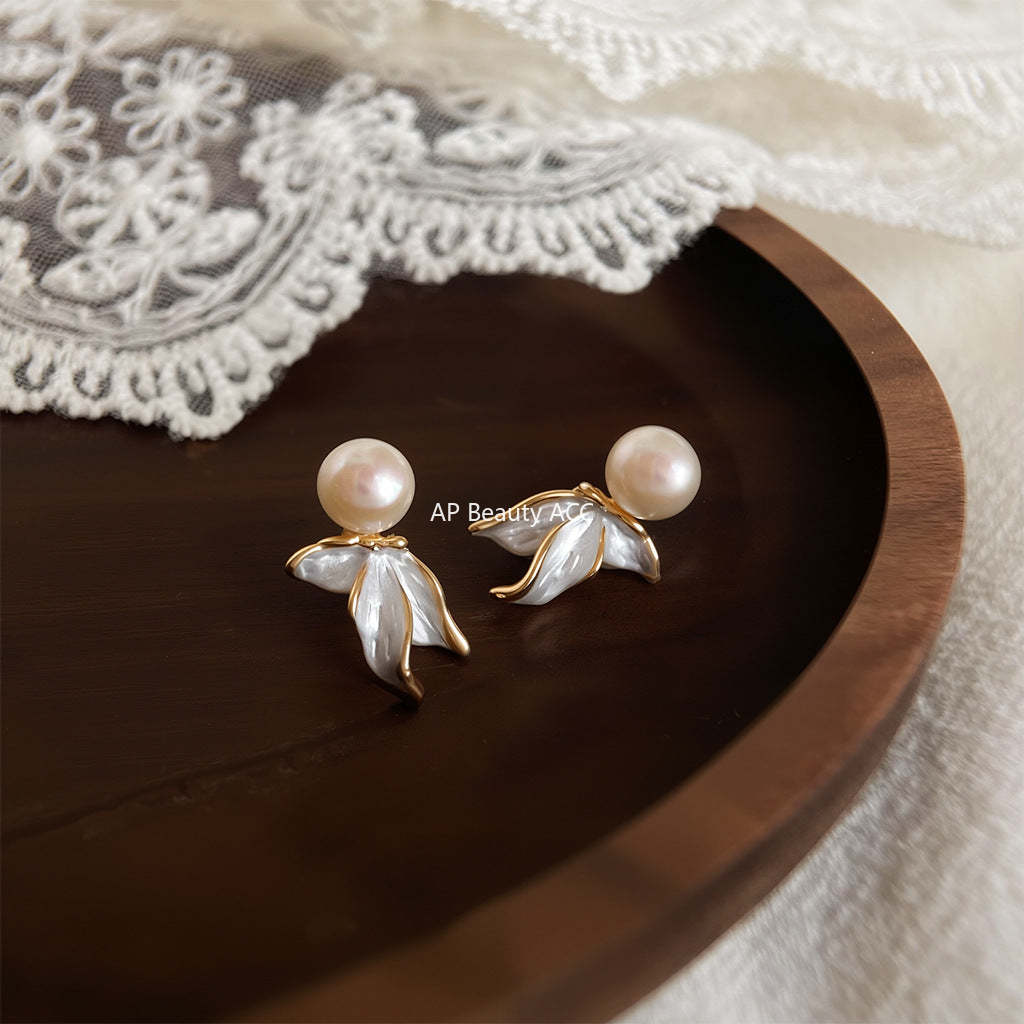 C관 - 담수진주 나비 18K 도금 925 실버 귀걸이 [5754] 25.03-4