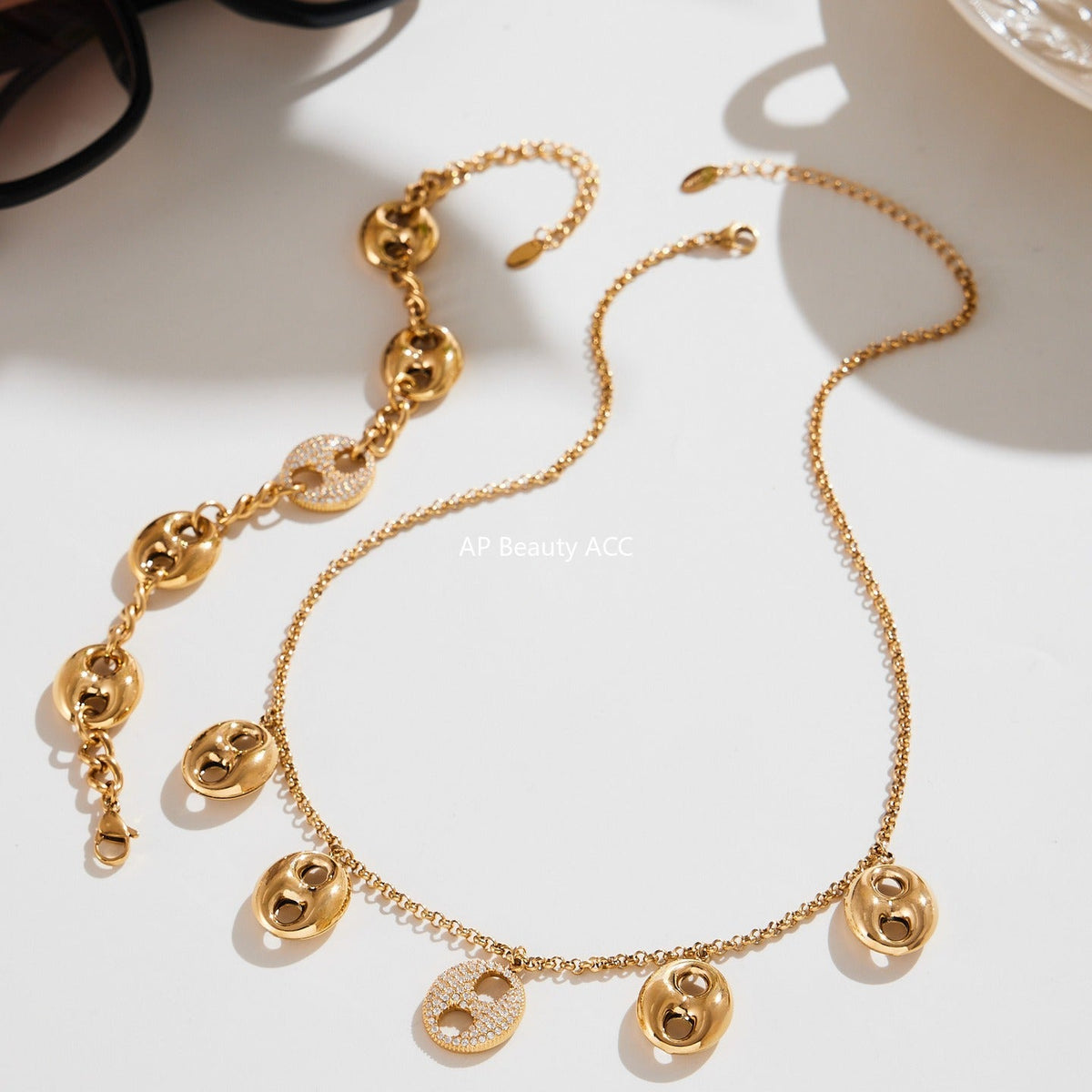 D관 - 스테인리스 스틸 풀큐빅 돼지코 펜던트 목걸이 팔찌 [TXP424] 25.10-3