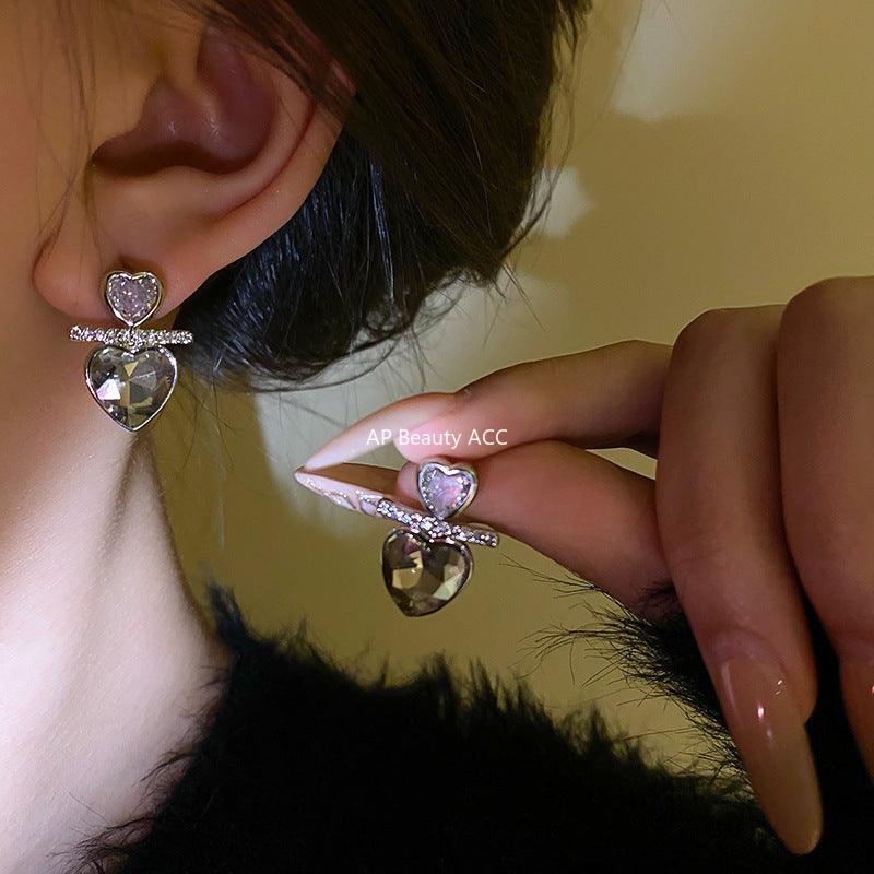 C관 - 실버 큐빅 하트 심플 유니크 인스타 감성 귀걸이 [E18875] 24.02-1