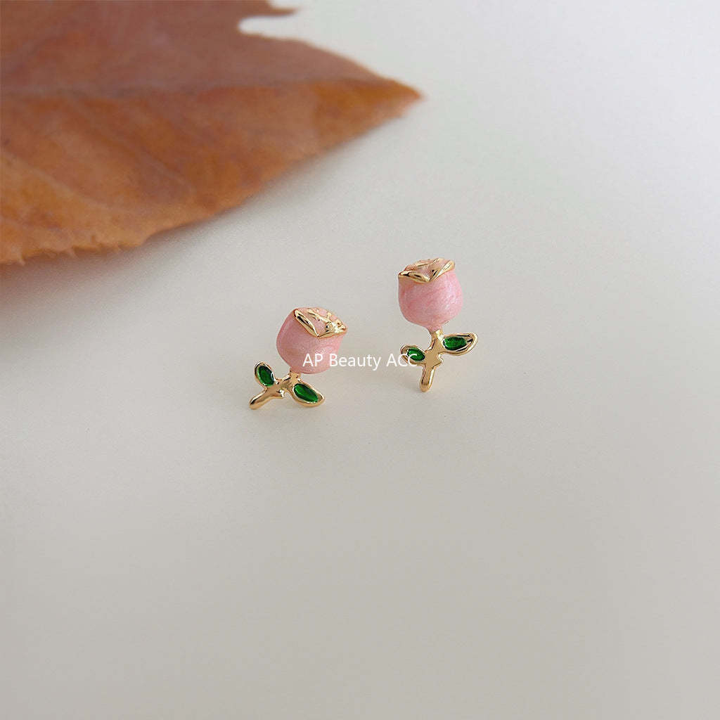 C관 - 14K 도금 장미 모티프 심플 귀걸이 [4215] 24.06-2