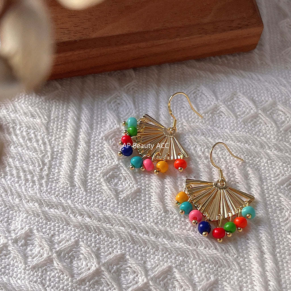 C관 - 보헤미안 스타일 휴양지 느낌 미니 비즈 귀걸이 민속풍 부채형 기하학 고급스러운 귀걸이 [1103] 24.05-4