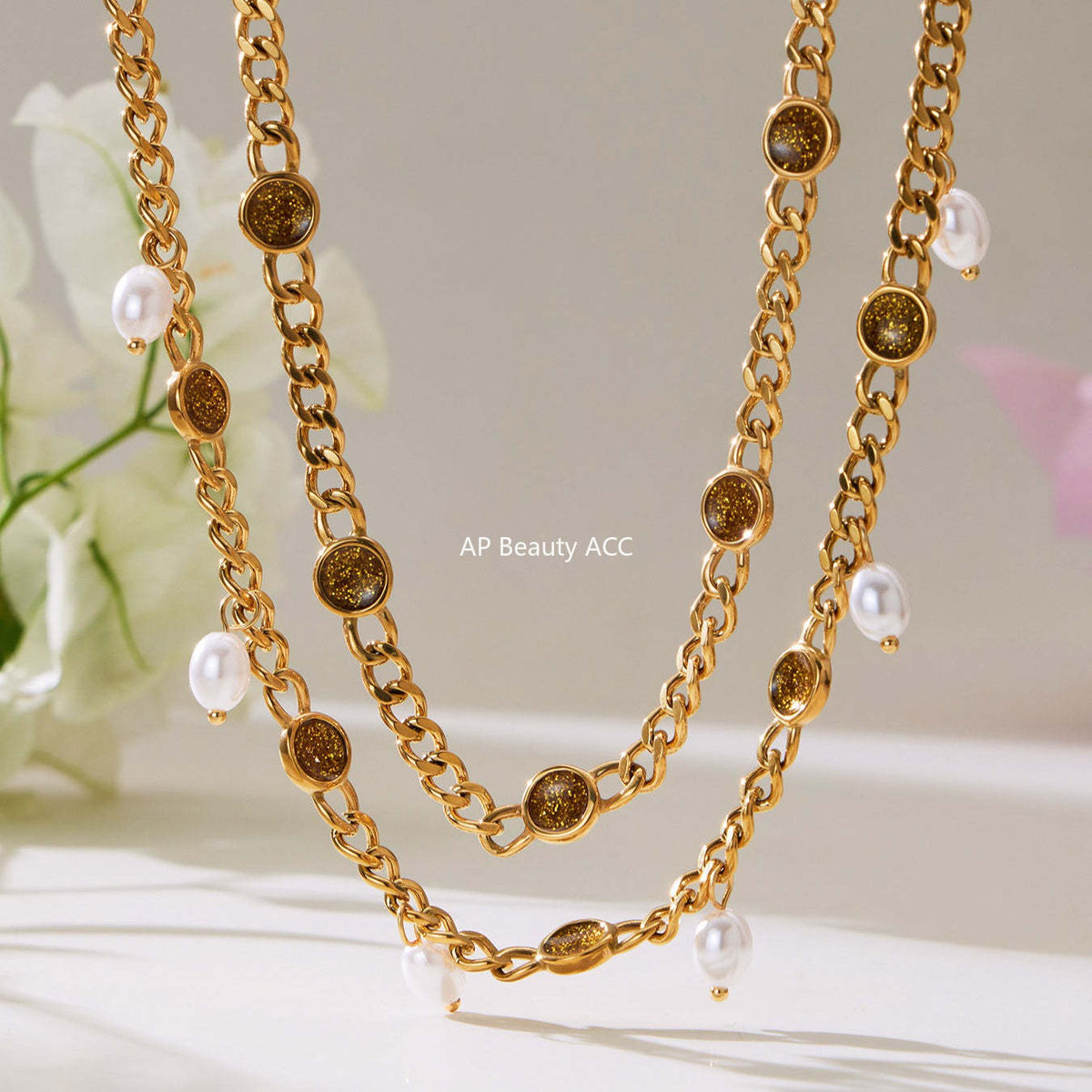 D관 - 스테인리스 스틸 진주 펜던트 18K 도금 목걸이 팔찌 [TXP496] 25.11-4