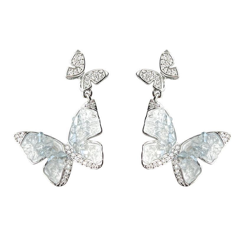 C관 - 그라데이션 블루 나비 큐빅 글래스 925 은침 귀걸이 [5832] 25.04-2