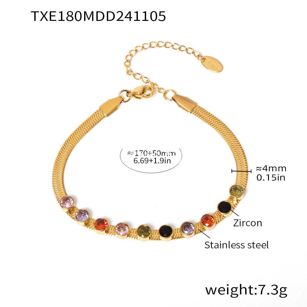 D관 - 멀티 컬러 큐빅 블레이드 스테인리스 스틸 18K 도금 변색 방지 목걸이 팔찌 [TXP180-TXE180] 24.11-2