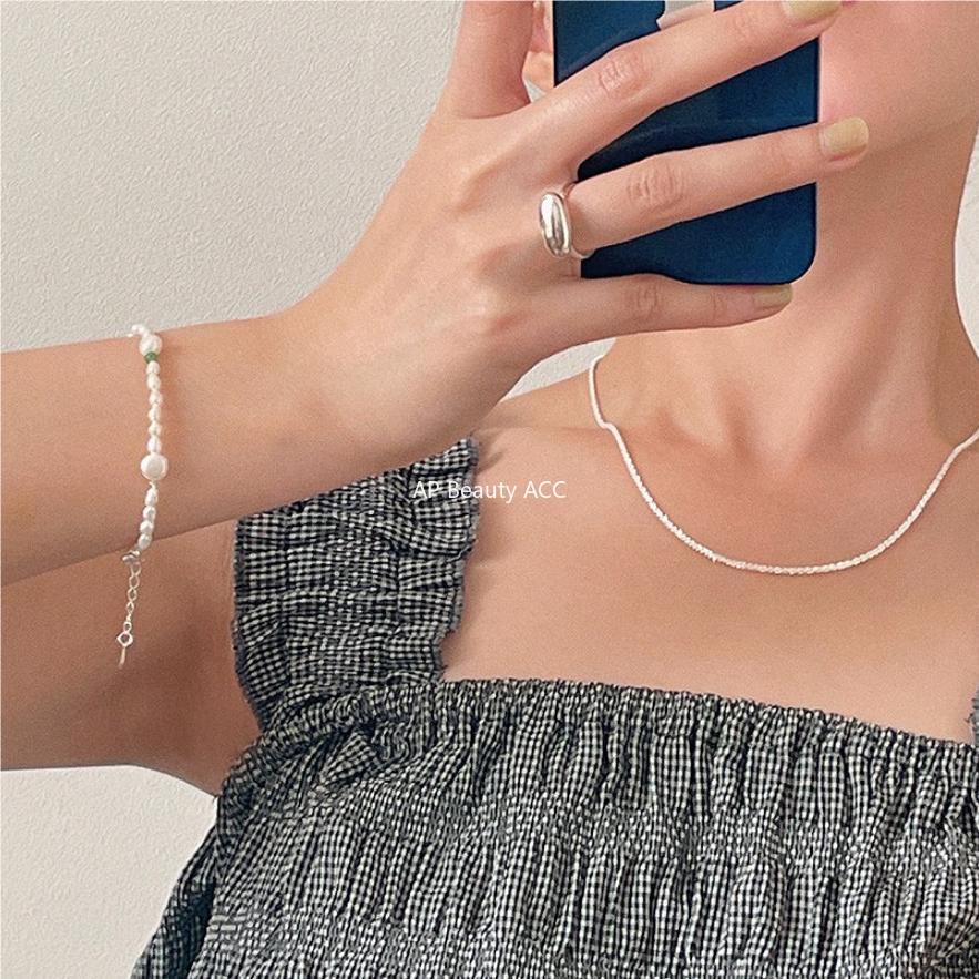 F관 - 925 실버 플라워 물결 디자인 체인 목걸이 [B571] 25.09-4