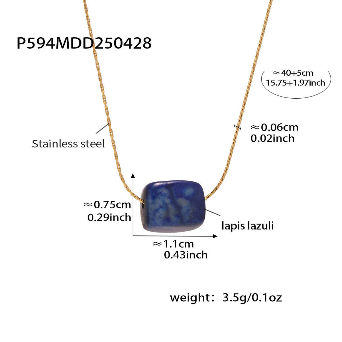 D관 - 직사각형 천연석 펜던트 18K 도금 스테인리스 스틸 목걸이 [P594] 25.05-1