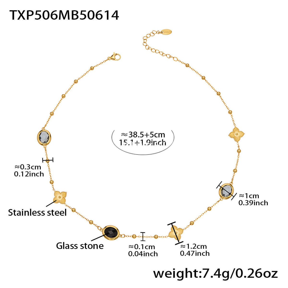 D관 - 스테인리스 스틸 타원형 컷팅 글라스 스톤 18K도금 목걸이 팔찌 귀걸이 [TXP506] 25.12-1