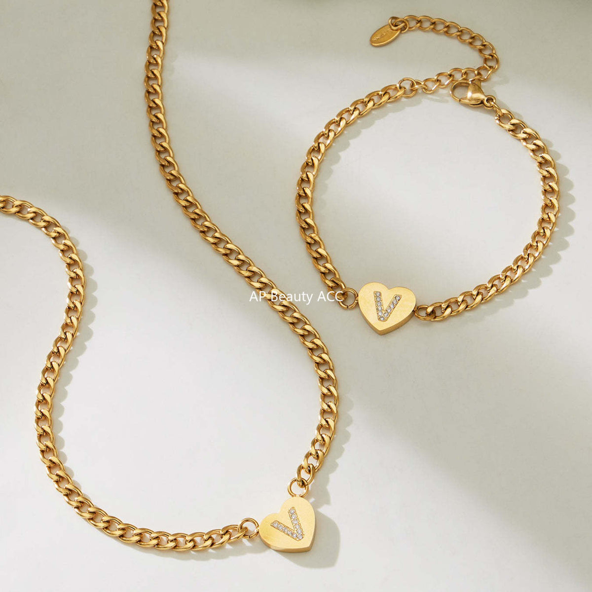 D관 - 스테인리스 스틸 하트 알파벳 큐빅 18K 도금 펜던트 목걸이 [RP021] 25.12-1