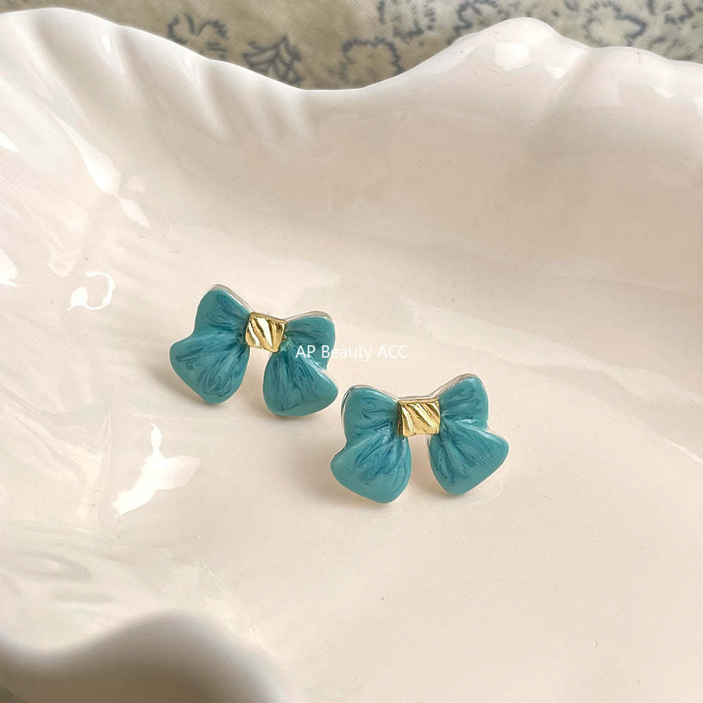 C관 - 14K 도금 리본 핸드메이드 오일 코팅 은침 귀걸이 [5922] 25.04-4