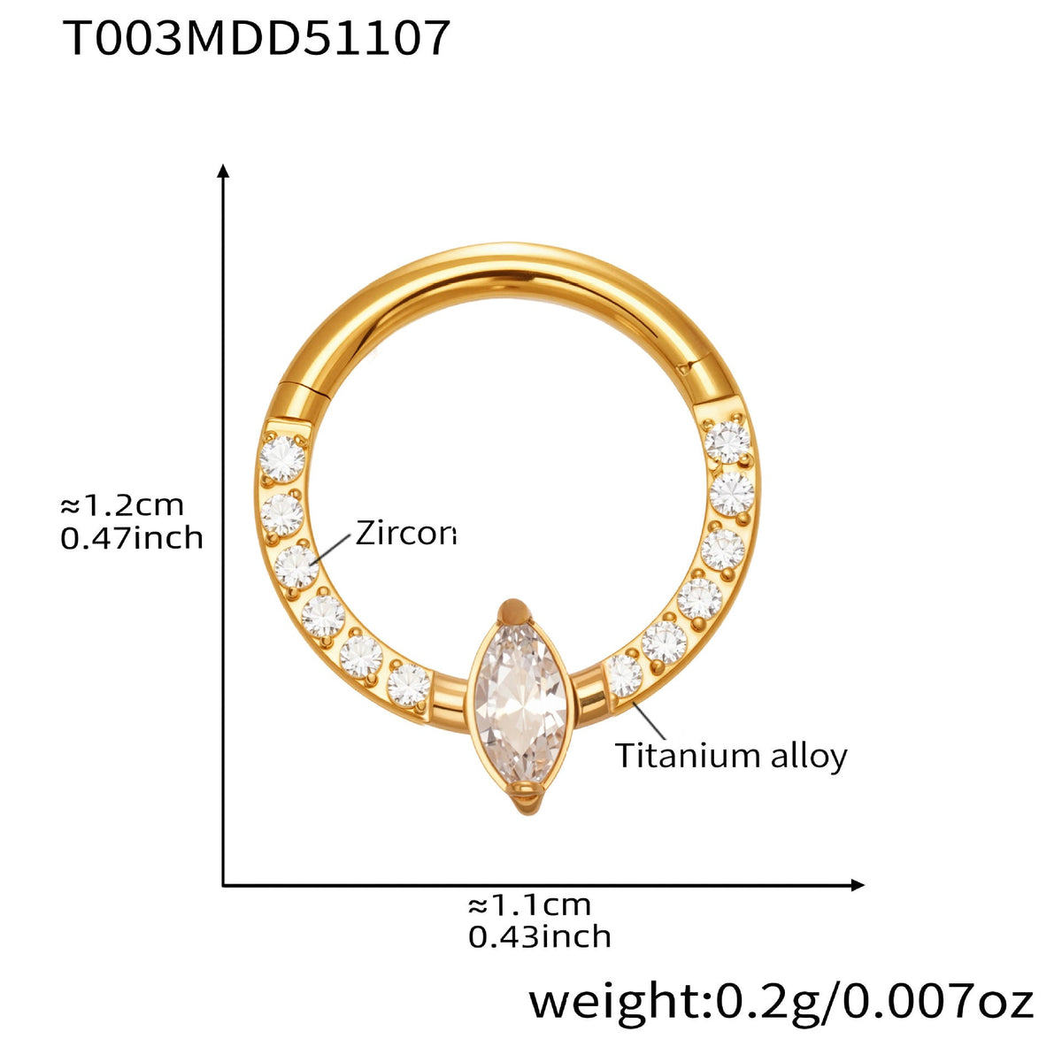 D관 - 티타늄 합금 스틸 큐빅 심리스 링 코 피어싱 [T001] 25.11-2