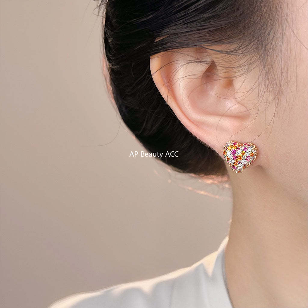 C관 - 컬러 큐빅 하트 모양 925 은침 귀걸이 [7180] 25.12-1
