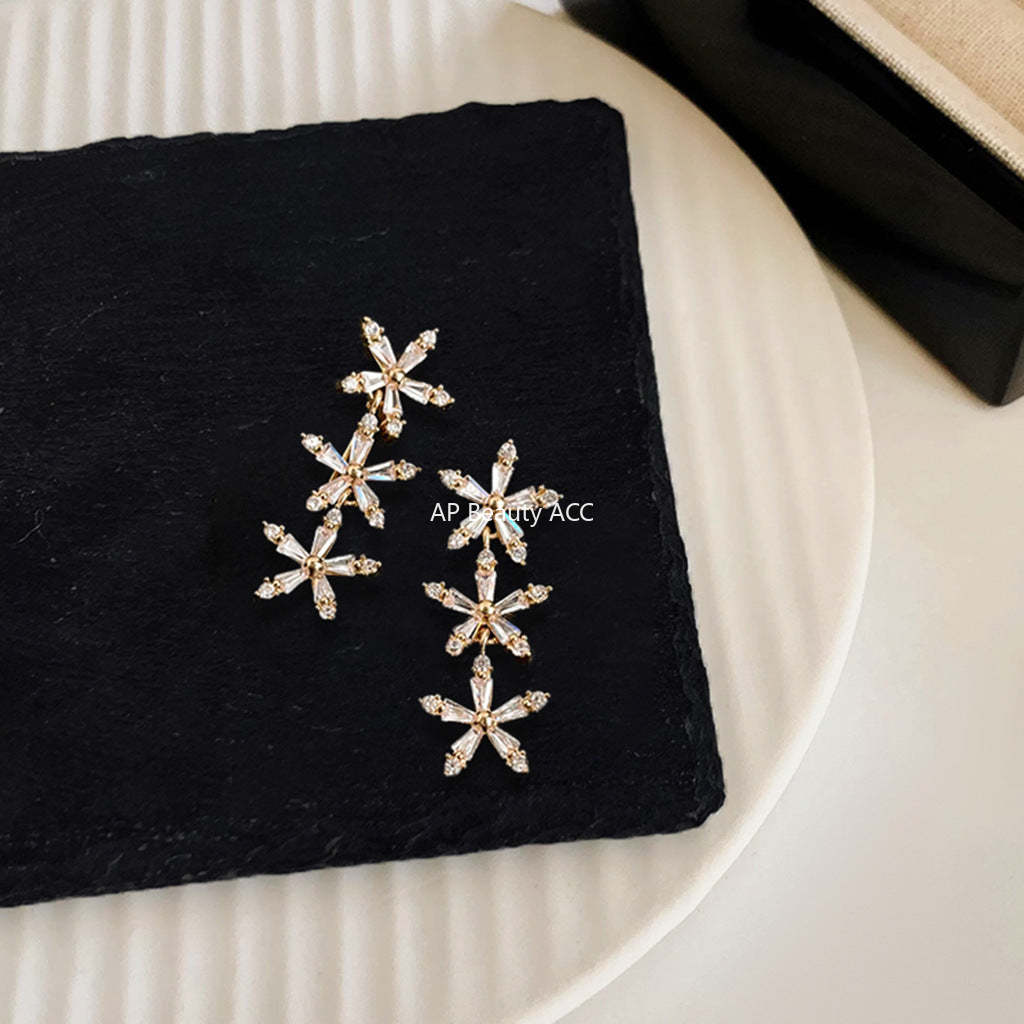 C관 - 큐빅 플라워 롱 드롭 은침 귀걸이 [5698] 25.03-2