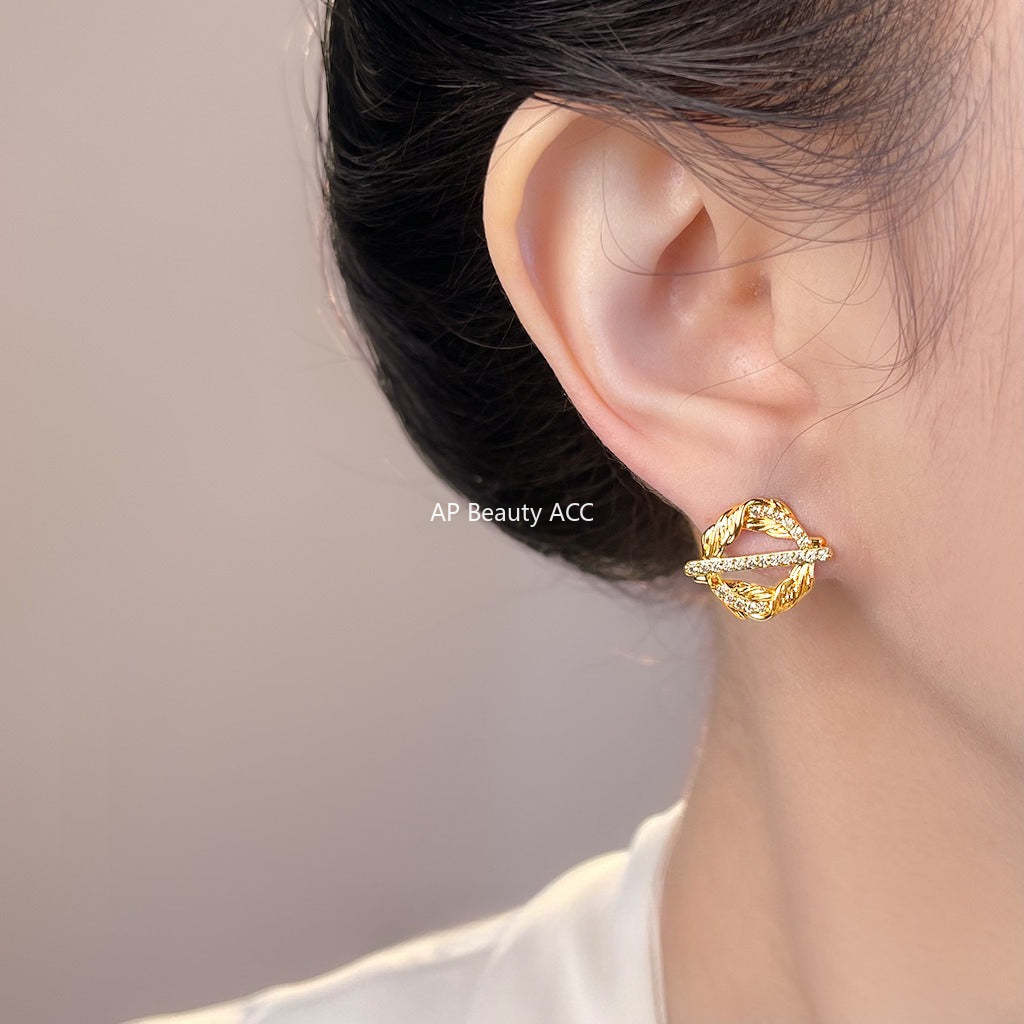 C관 - 밀 이삭 원형 큐빅 925 은침 귀걸이 [7153] 25.11-4