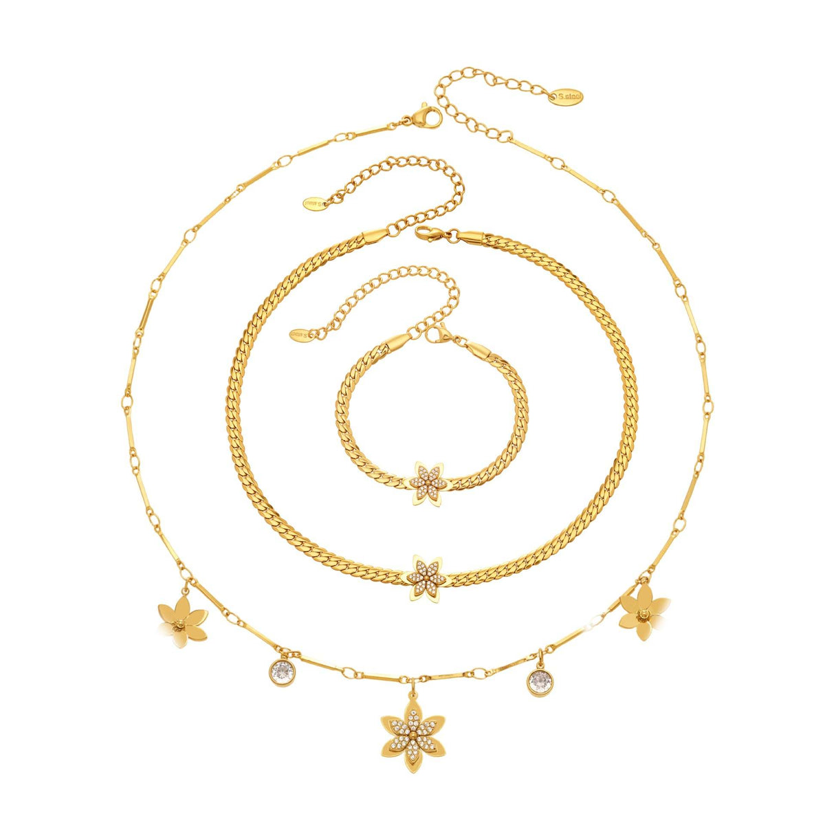 D관 - 스테인리스 스틸 큐빅 플라워 펜던트 목걸이 팔찌 [TXP525] 25.12-3