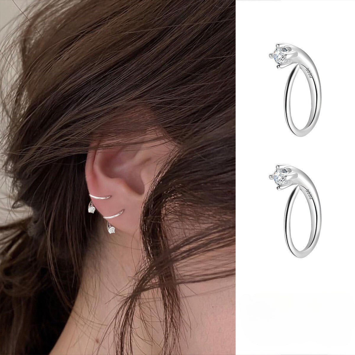 A관 - 999 실버 큐빅 나선형 스터드 귀걸이 [EH-4098] 25.10-1