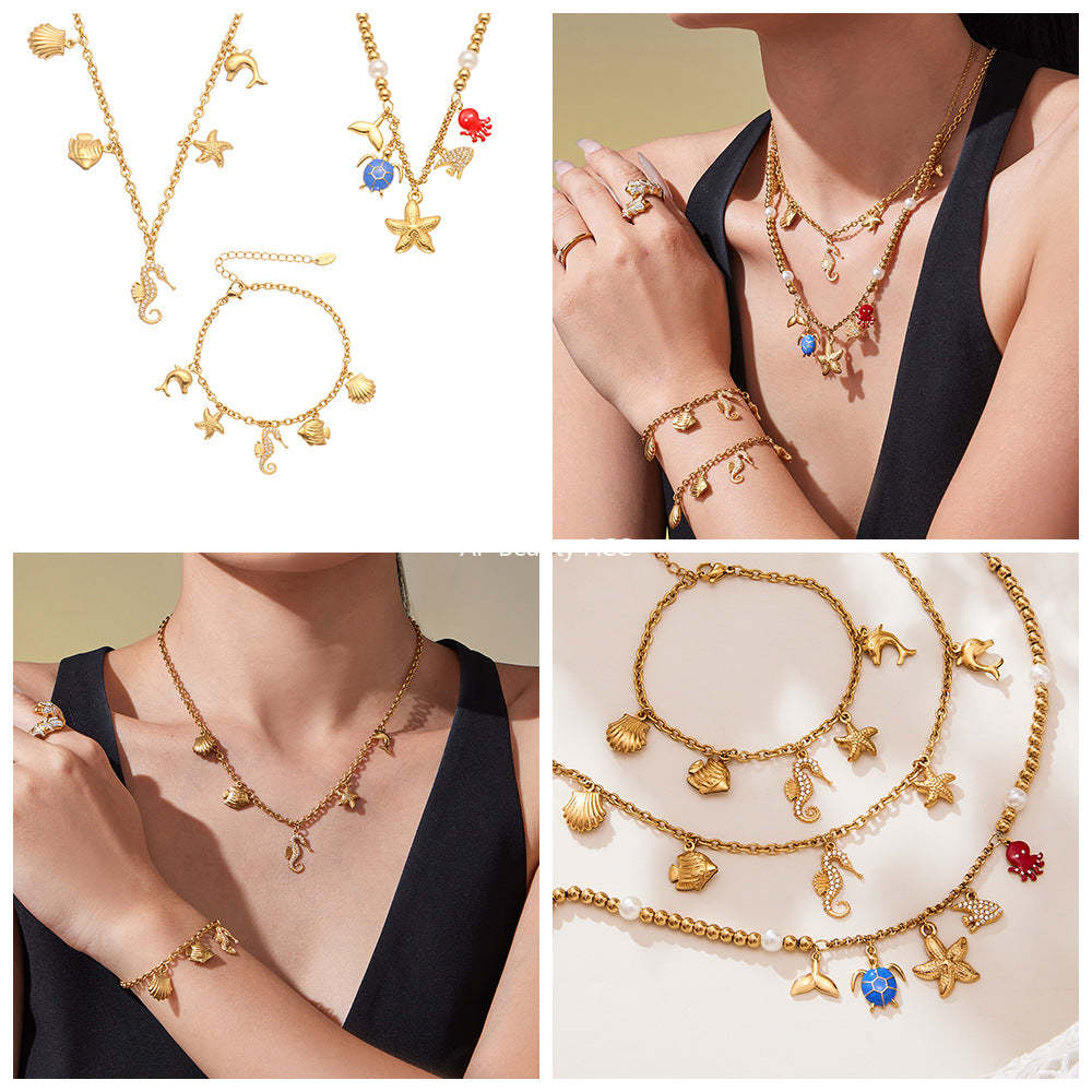 D관 - 스테인리스 스틸 해양생물 큐빅 펜던트 목걸이 팔찌 [TXP447] 25.10-4