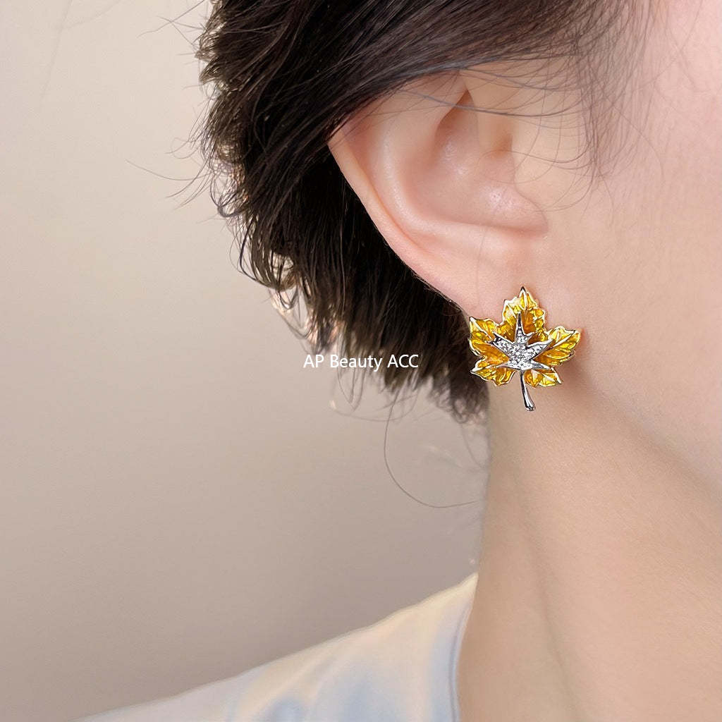 C관 - 925 은침 미니 큐빅 투톤 잎사귀 귀걸이 [6996] 25.10-5