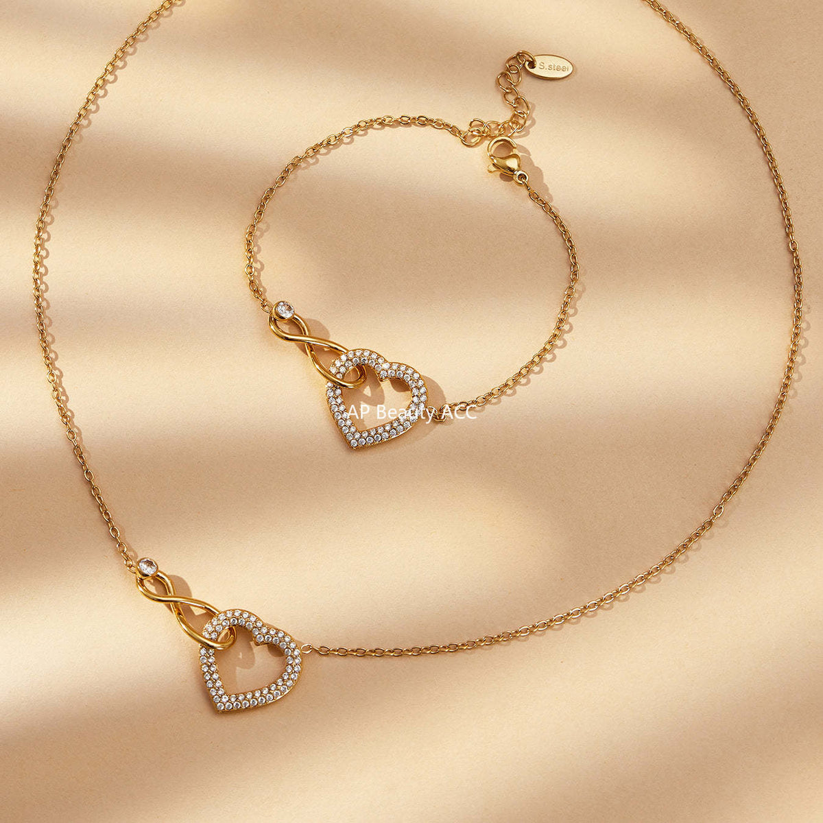 D관 - 스테인리스 스틸 18K 도금 하트 무한대 큐빅 목걸이 팔찌 [TXP529] 25.12-3