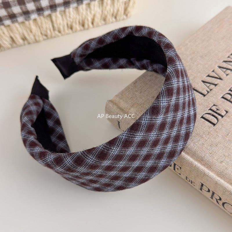 E관 - 체크 패브릭 와이드 스펀지 머리띠 [27525] 25.10-1