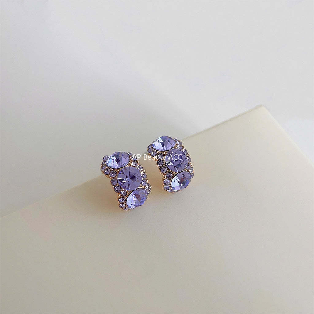 C관 - 14K 도금 간결한 큐빅 보라색 기하학 귀걸이 [3819] 24.05-1