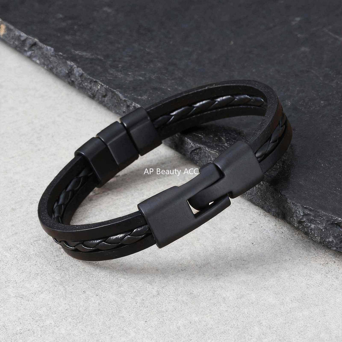 G관 - 미니멀 각인 가능한 3단 PU 가죽 팔찌 [BL-826] 25.12-3