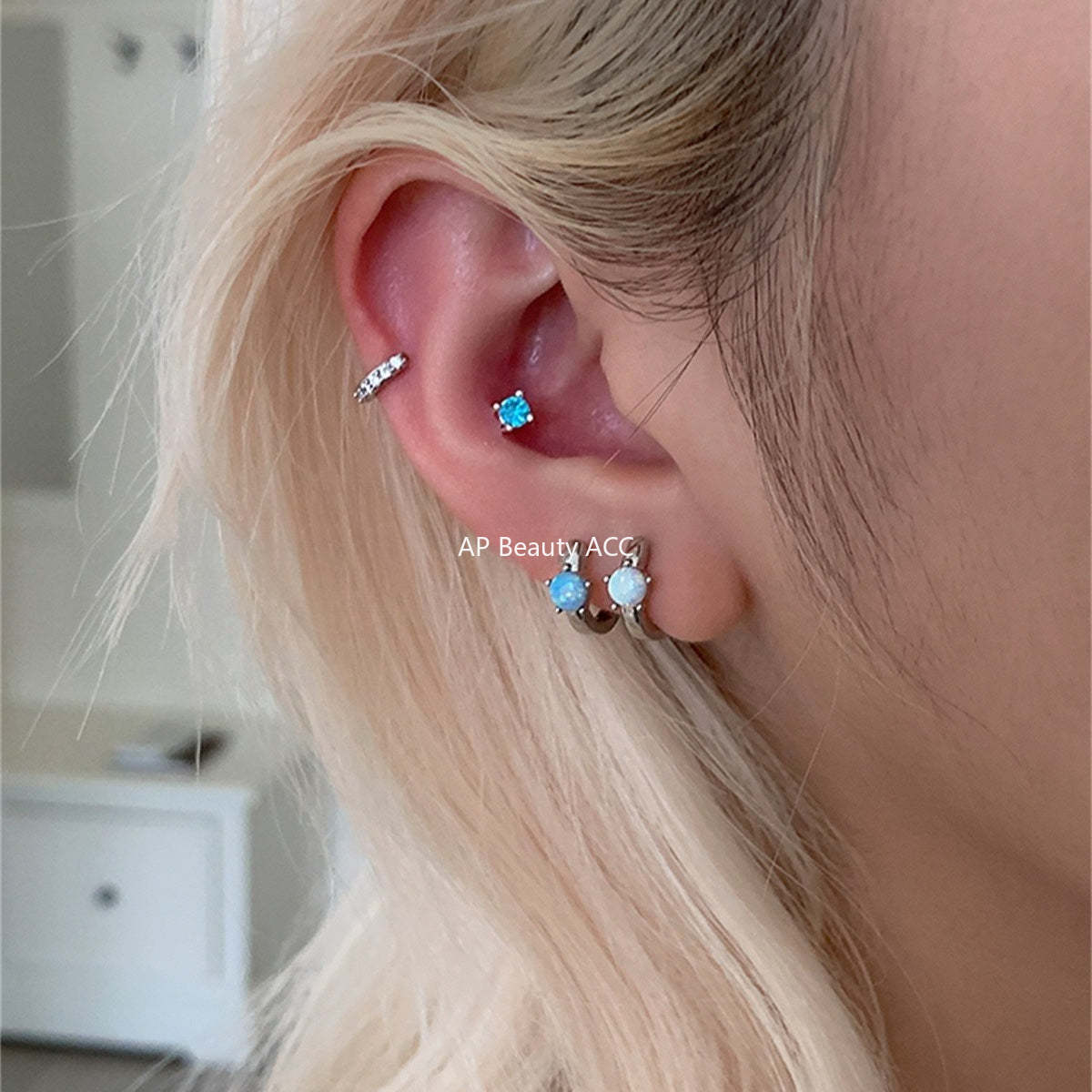 A관 - 티타늄 스틸 오팔 링형 일자침 귀걸이 [EH-4089] 25.10-4