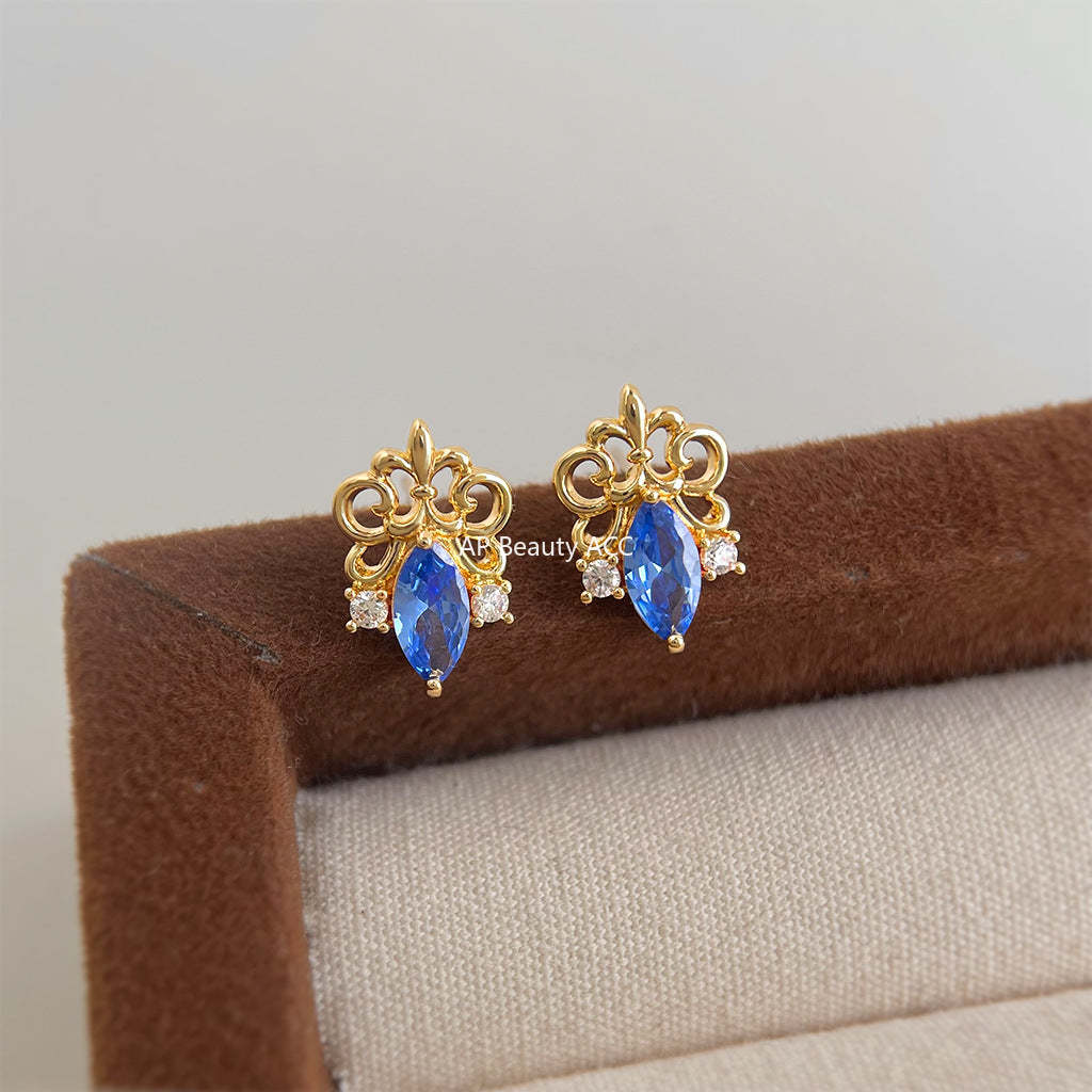 C관 - 아이리스 플라워 블루 큐빅 925 은침 귀걸이 [7163] 25.11-4