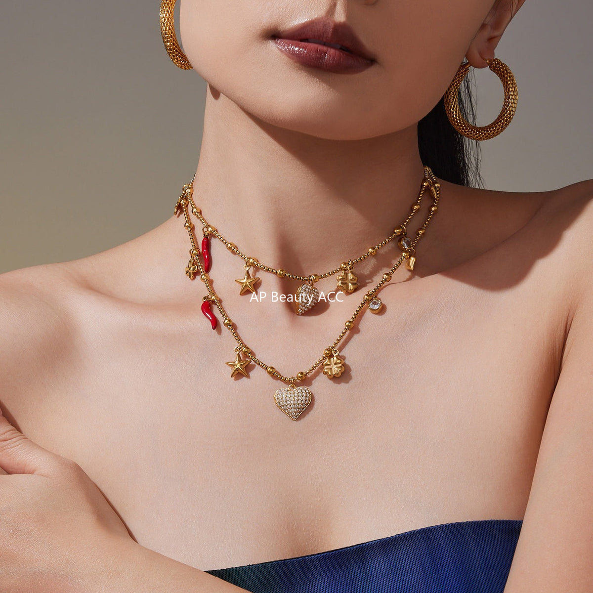 D관 - 스테인리스 스틸 18K 도금 하트 큐빅 펜던트 목걸이 [P1540] 25.10-3