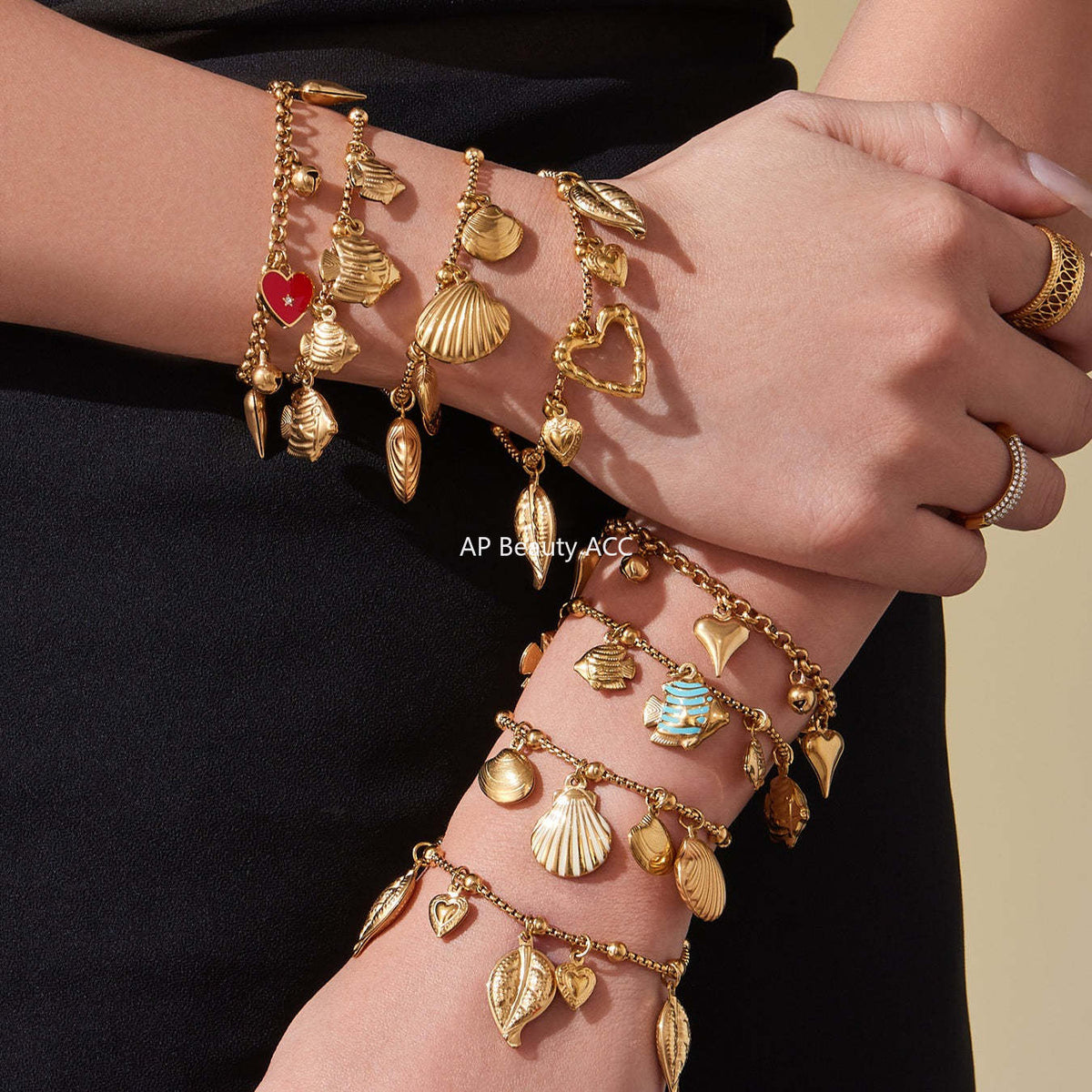 D관 - 스테인리스 스틸 조개 나뭇잎 하트 디자인 펜던트 팔찌 [E685] 25.10-4