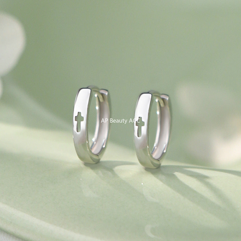 B관 - 925 실버 뚫린 십자가 링 귀걸이 [YC8554E_1] 25.10-1