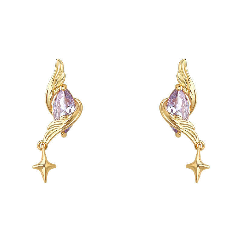 C관 - 925 은침 핸드메이드 큐빅 날개 별 디자인 귀걸이 [6918] 25.10-4