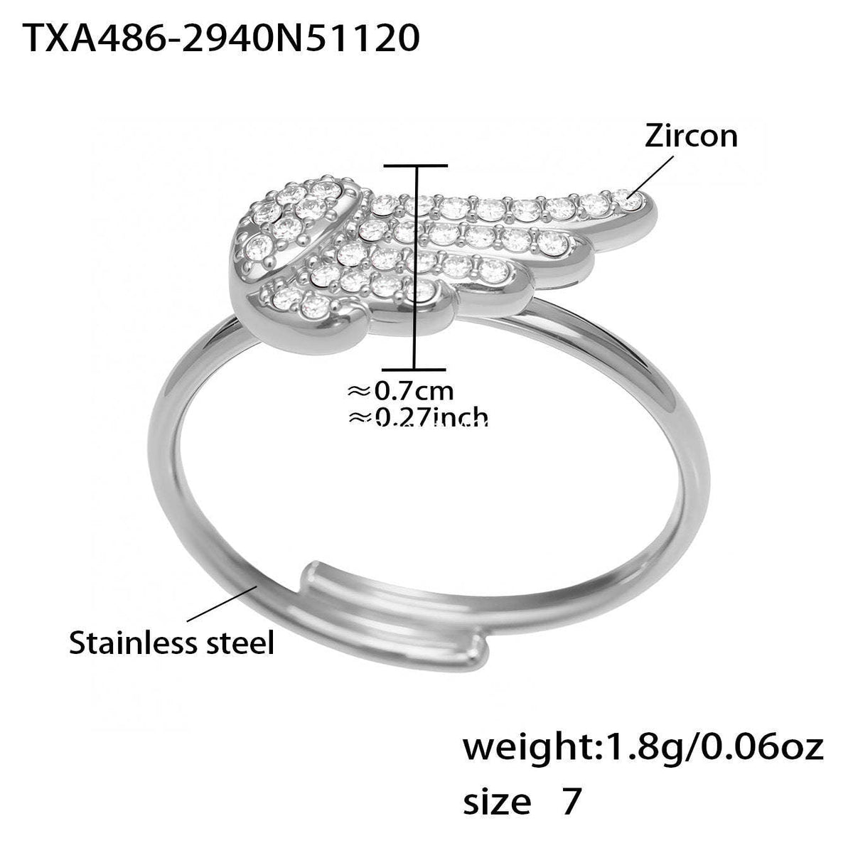 D관 - 스테인리스 스틸 날개 큐빅 18K 도금 팔찌 목걸이 귀걸이 반지 [TXP486] 25.11-4