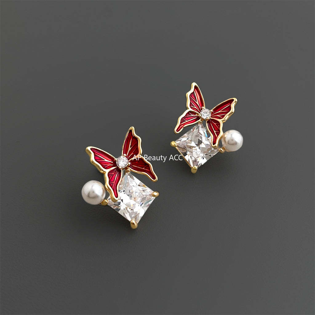 C관 - 큐빅 나비 진주 925 은침 귀걸이 [7215] 25.12-2