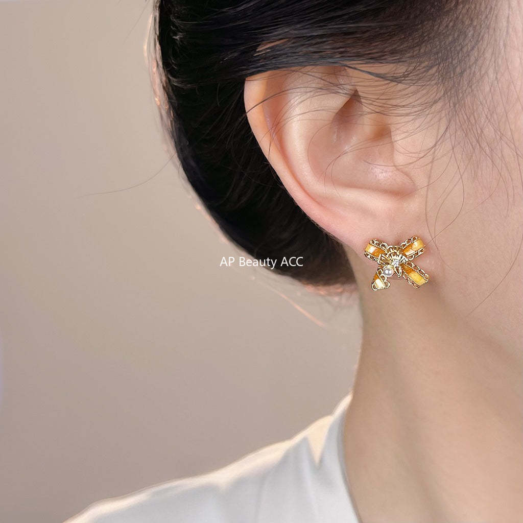 C관 - 리본 레이스 은행잎 디자인 925 은침 귀걸이 [7192] 25.12-1