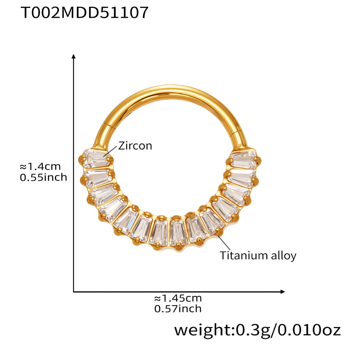 D관 - 티타늄 합금 스틸 큐빅 심리스 링 코 피어싱 [T001] 25.11-2