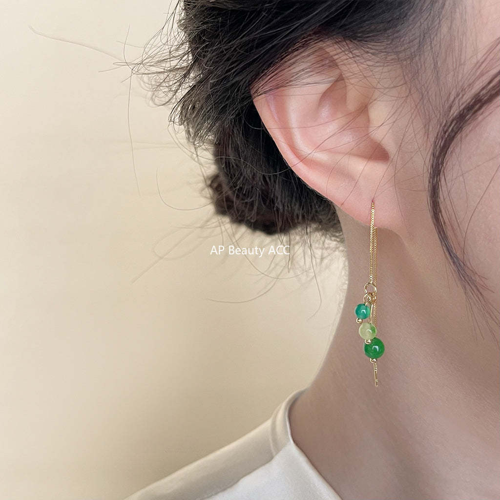 C관 - 14K 도금 그린마노 천연석 펜던트 귀걸이 [4121] 24.06-1