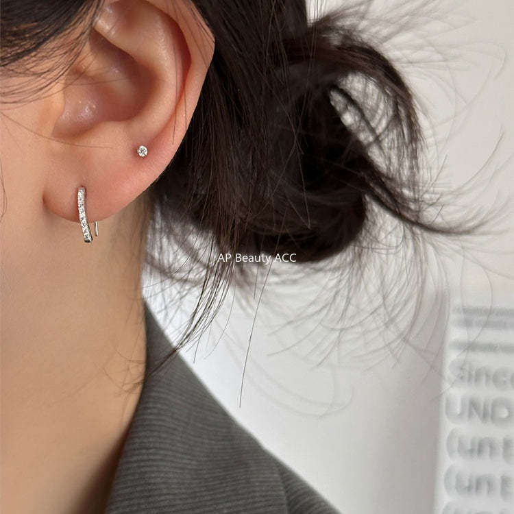 A관 - 999 실버 라인 큐빅 후크형 귀걸이 [EH-2203.EB] 25.12-2