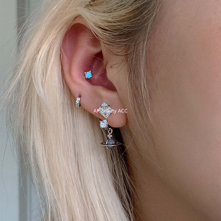 A관 - 사각 큐빅 우주 행성 펜던트 티타늄 스틸 귀걸이 [EH-4153] 25.12-2