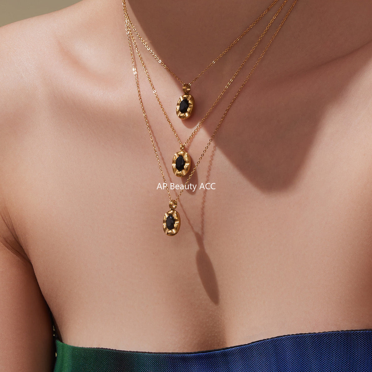 D관 - 스테인리스 스틸 블랙 큐빅 타원형 펜던트 목걸이 [P1437] 25.10-3