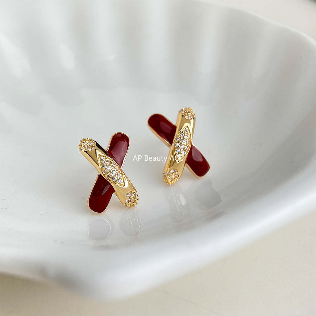 C관 - 큐빅 X자 디자인 925 은침 귀걸이 [7229] 25.12-2